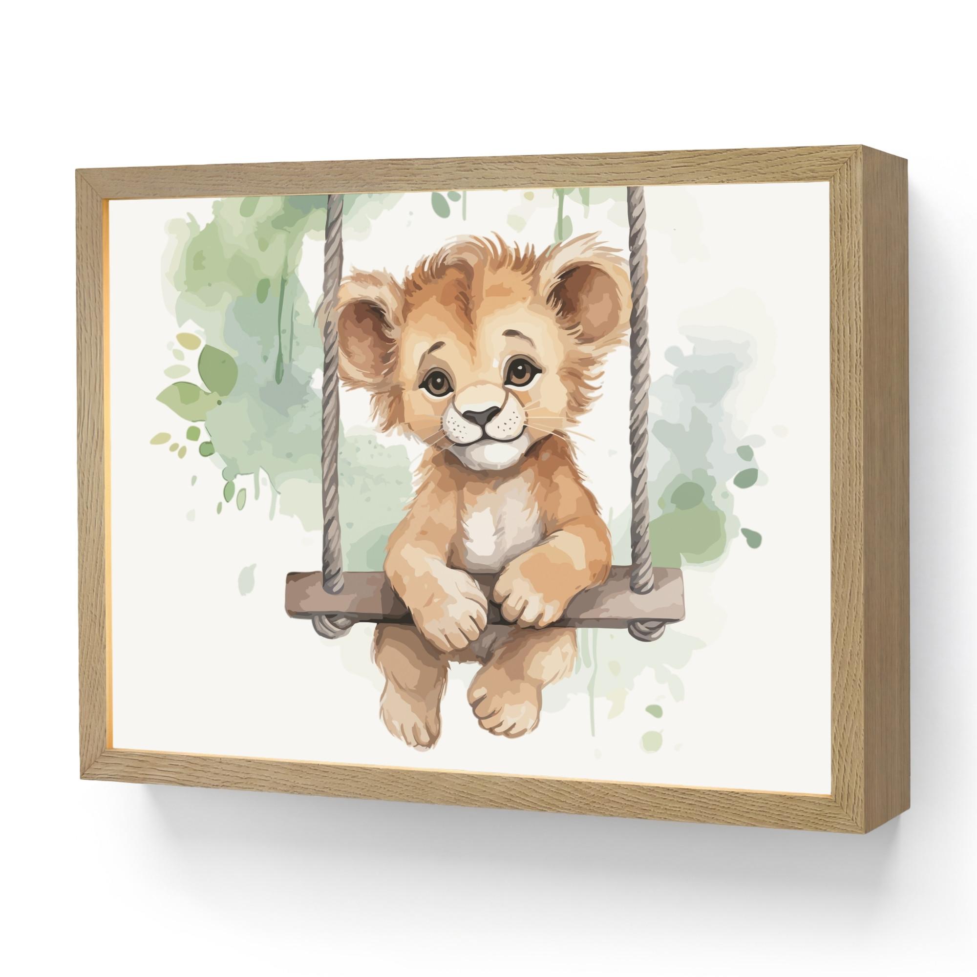 WANDLEUCHTE MIT AKKU Löwe - Tier - Kinder - Dschungel 40x30 cm - Weiß, Holzwerkstoff (40/30/8cm) - OnlyWow