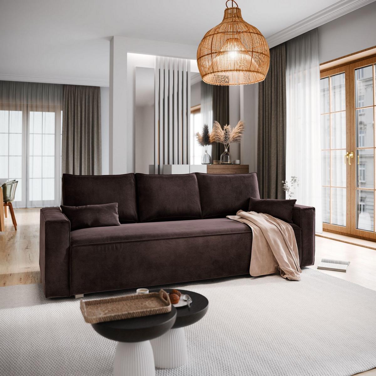 BETTSOFA ALATRI Braun Velours-Stoff mit Schlaffunktion - Braun, Textil (230/85/87cm) - MASSENO