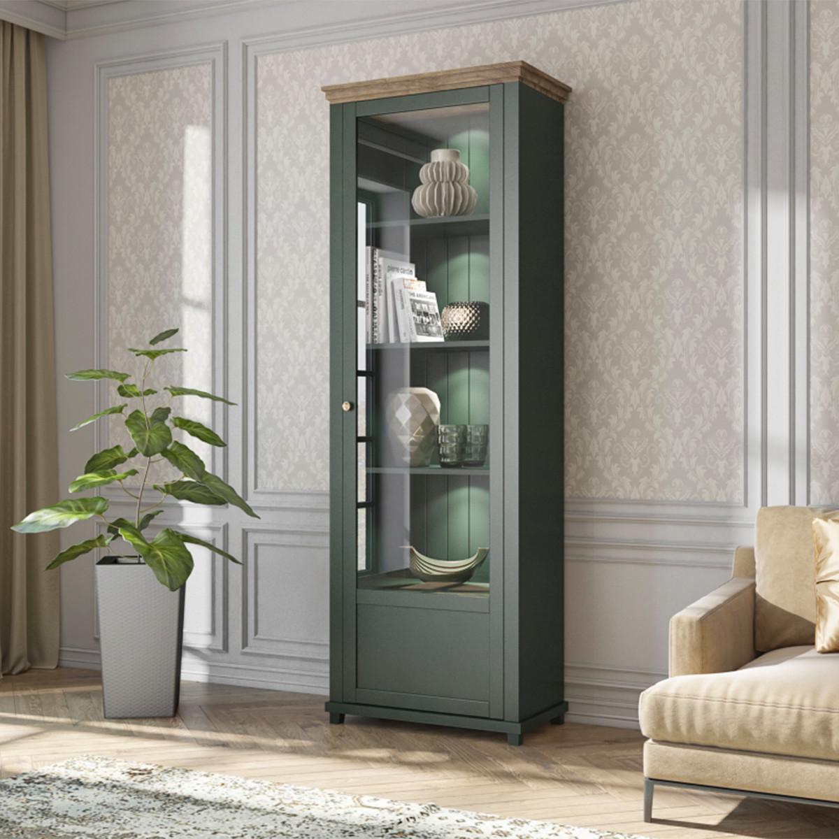 VITRINE Martin Grün und Holz - Grün, Holzwerkstoff (71/200/42cm) - Petits-meubles