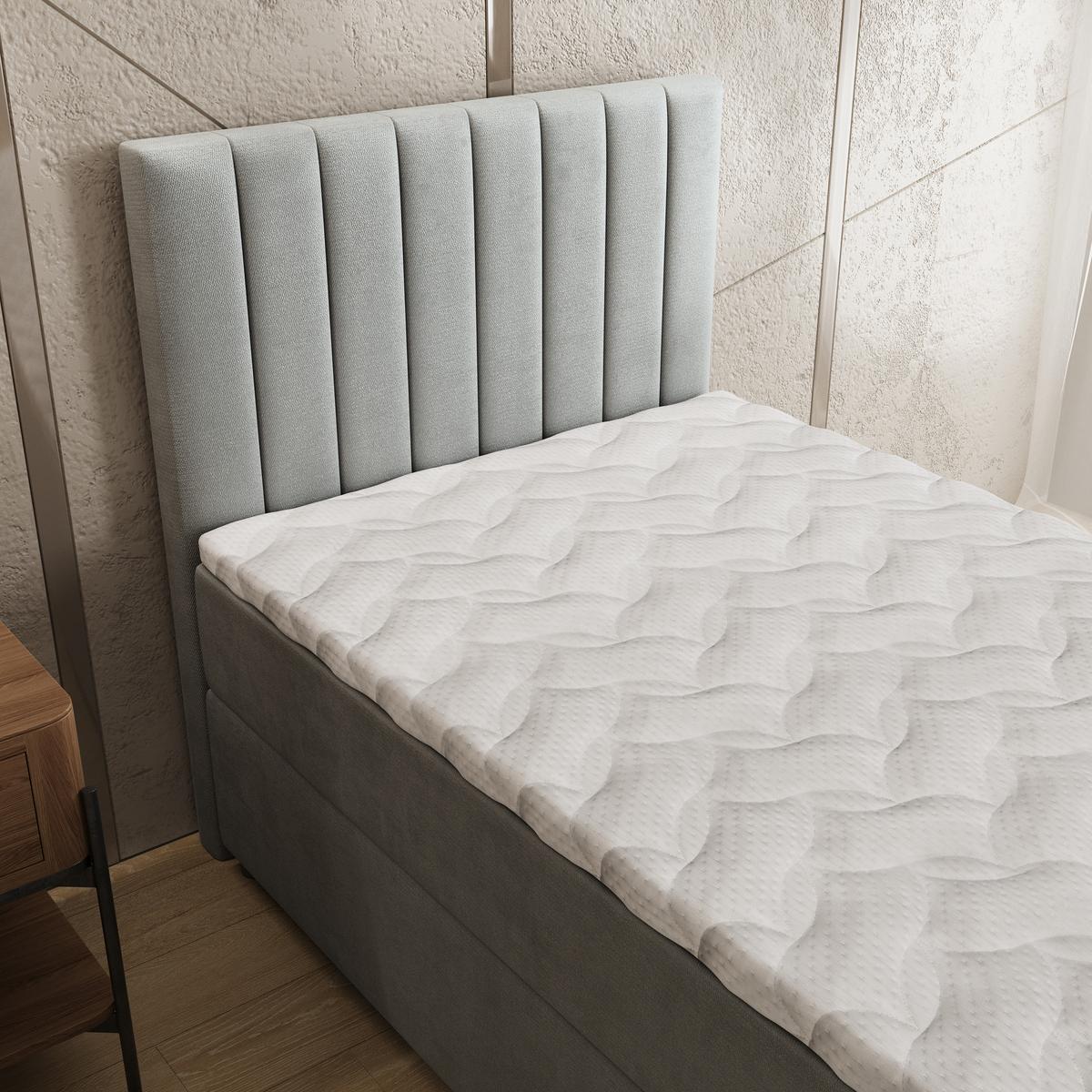 BOXBETT BRESEL 80 80x200 cm mit Matratze und Topper, H2+H3 - Hellgrau - Hellgrau, Holz (80/200cm) - MASSENO