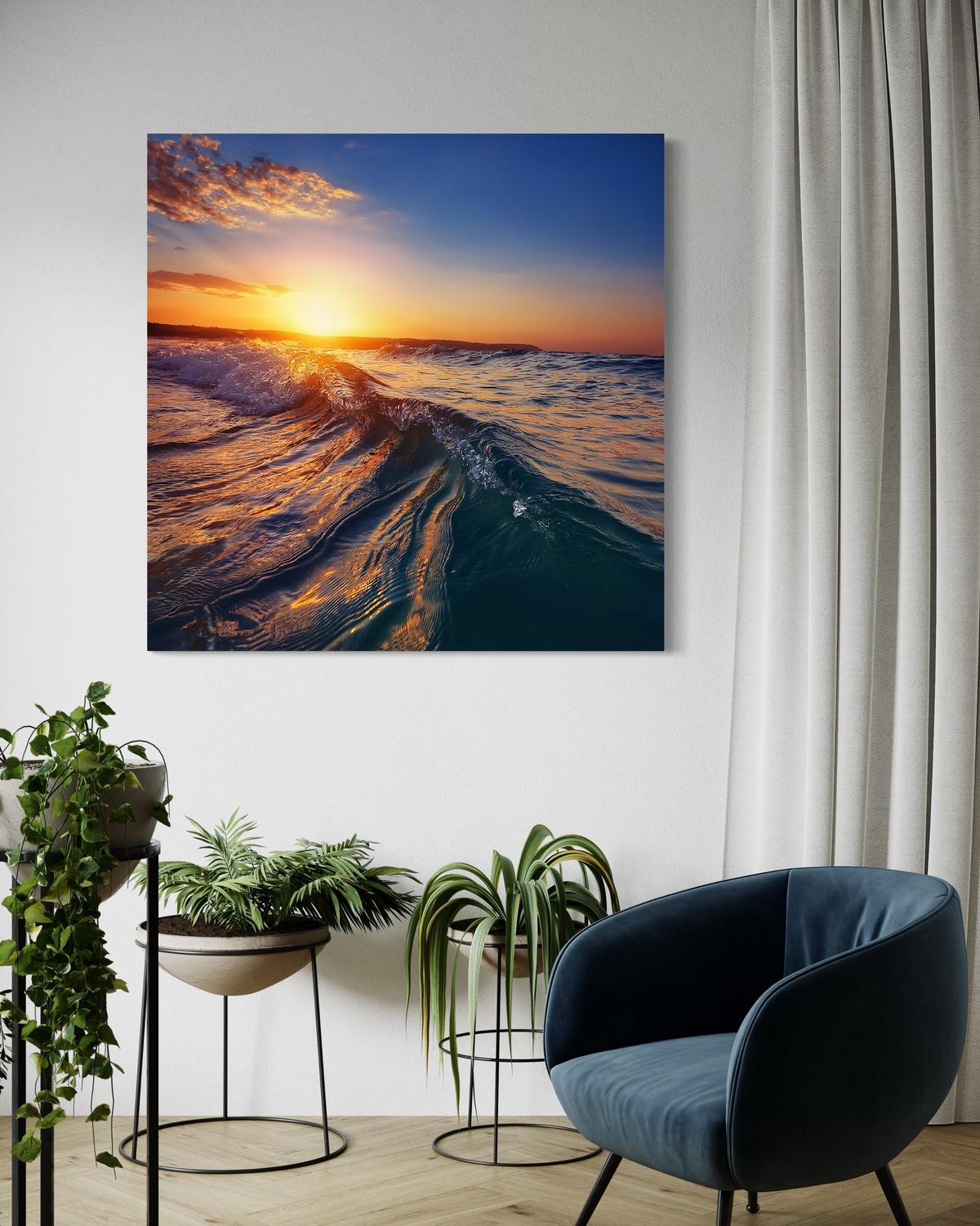 WANDBILD meereswelle landschaft - Blau, Textil (30/30cm) - Feeby