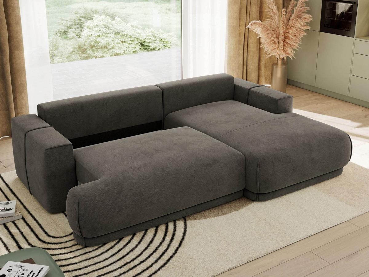 ECKSCHLAFSOFA RINA L Dunkelgrau Velvet - rechts - Dunkelgrau/Schwarz, Kunststoff/Textil (172/266cm) - MKS