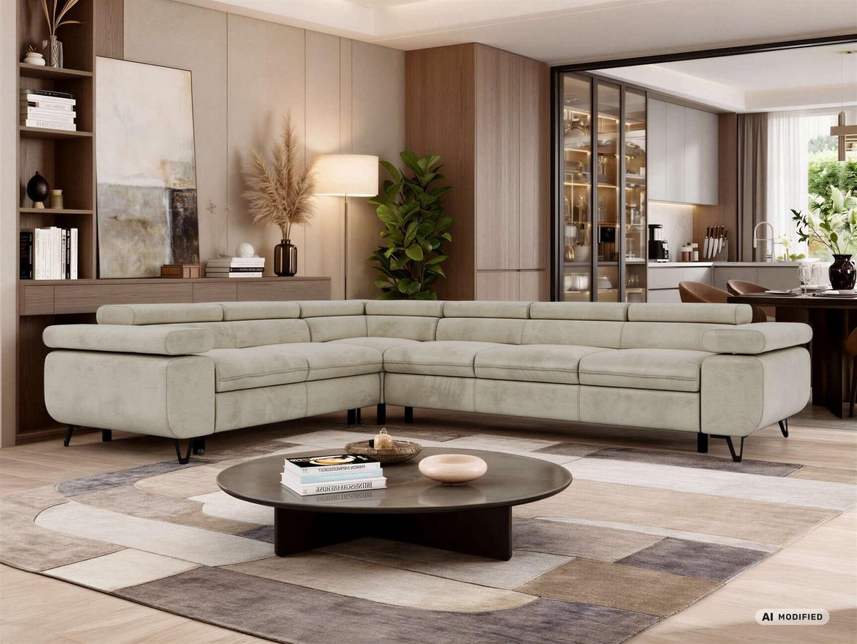 ECKSOFA NORDEN L - Beige Velvet - Rechts Seite - Beige/Schwarz, Textil/Metall (329/269cm) - MKS