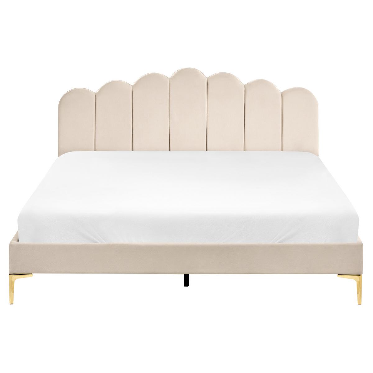BETT mit Lattenrost 160/200 cm Samtstoff Beige Sauvian - Beige, Textil (160/200cm) - Beliani