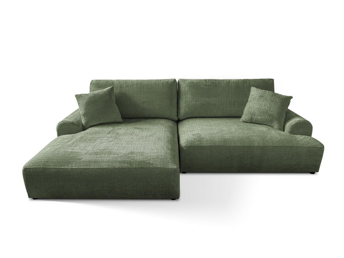 ECKSOFA Melvano mit Schlaffunktion und Bettkasten im Japandi-Stil aus weichem Grün Chenille-Stoff - Schwarz/Grün, Holz/Kunststoff (145/240cm) - S-Style