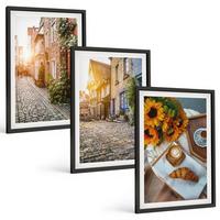 BILDER SET 3er Set - 40x60 cm Schwarzer Rahmen - Straßenkaffee Sonnenblumen - Schwarz, Kunststoff (40/60cm) - TULUP