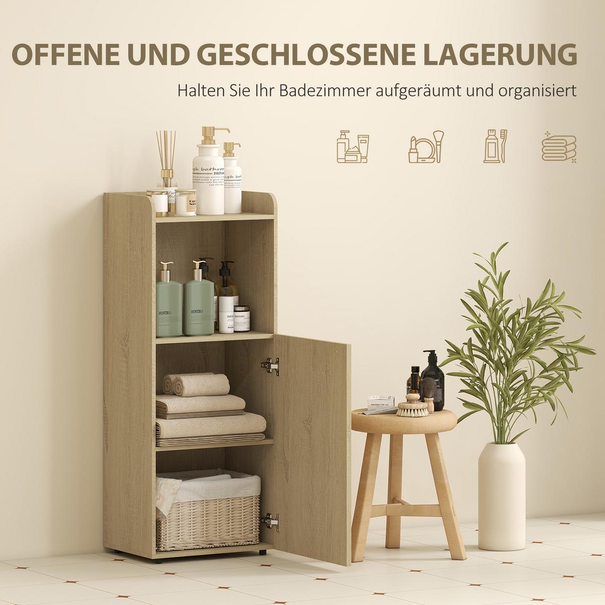BADEZIMMERSCHRANK Spanplatte MDF Eiche - Eichefarben/Schwarz, Holzwerkstoff/Metall (31/104/40cm) - HOMCOM
