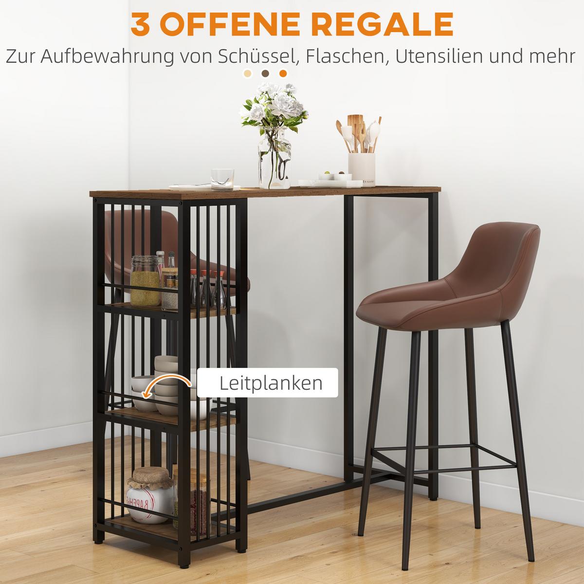 BARTISCH, Spanplatte, Stahl, Braun - Braun, Kunststoff (120/40/105cm) - HOMCOM