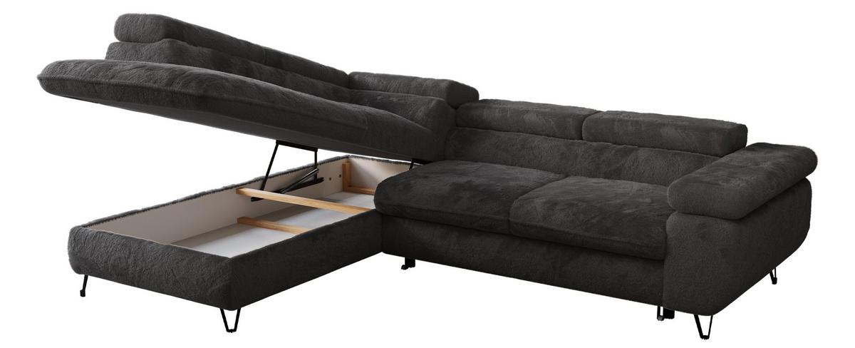 ECKSOFA PEDRO L Anthrazit Plüsch - Links Seite - Anthrazit/Schwarz, Textil/Metall (208/273cm) - MKS