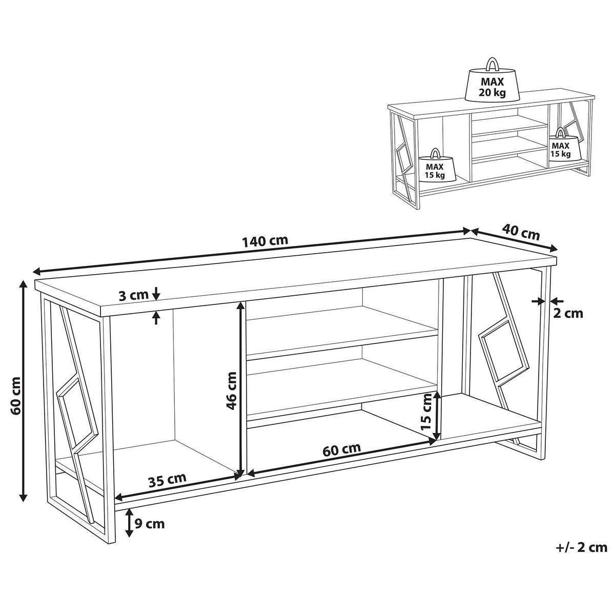 TV-MÖBEL Dunkelbraun, Schwarz FORRES 40/140/60 cm - Dunkelbraun, Holzwerkstoff (140/60/40cm) - Beliani