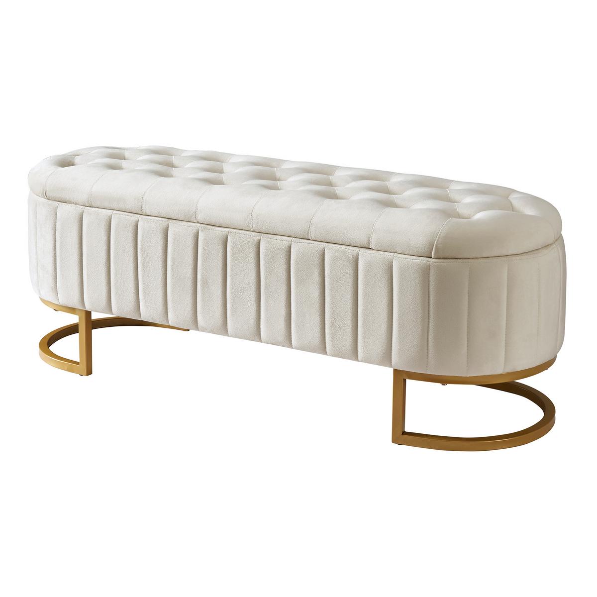 SITZBANK aus Samt Luxuriöse Polsterbank mit Stauraum & Gold-Gestell - Beige, Textil (120/43/39.9cm) - Urban Meuble