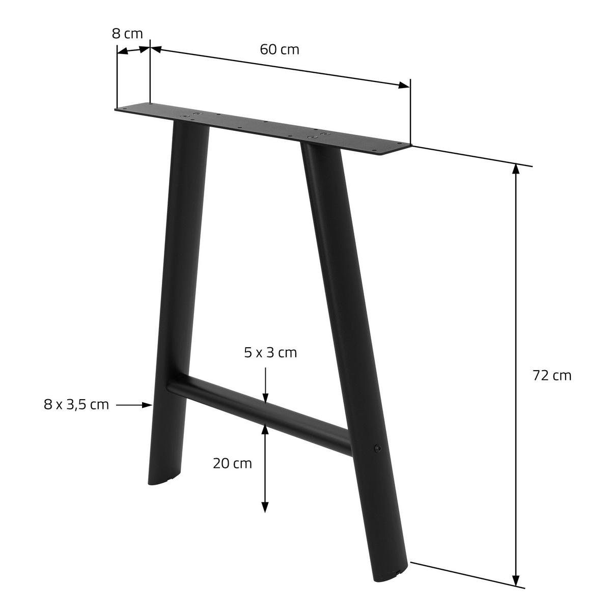 TISCHBEINE Metall Schwarz 2er Set 60x72 cm Oval Tischgestell A-Form aus Stahl - Schwarz, Metall (8/72/60cm) - ML-DESIGN