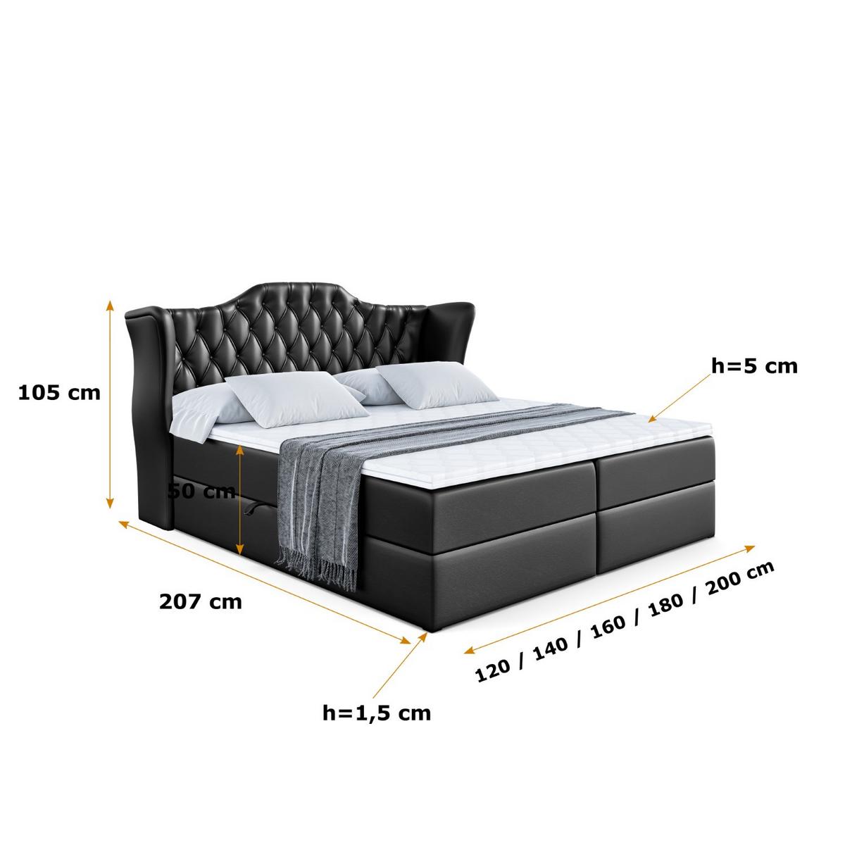 BOXBETT mit Matratze H4 und Lattenrost - VILA - 140x200 cm - H4 - Schwarz Hochglanz - Schwarz Hochglanz, Holzwerkstoff (140/200cm) - ALTDECOR