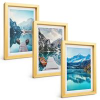 BILDER SET 3er Set - 20x30 cm Goldrahmen - Spiegelung der Boote auf Bergseen - Goldfarben, Kunststoff (20/30cm) - TULUP