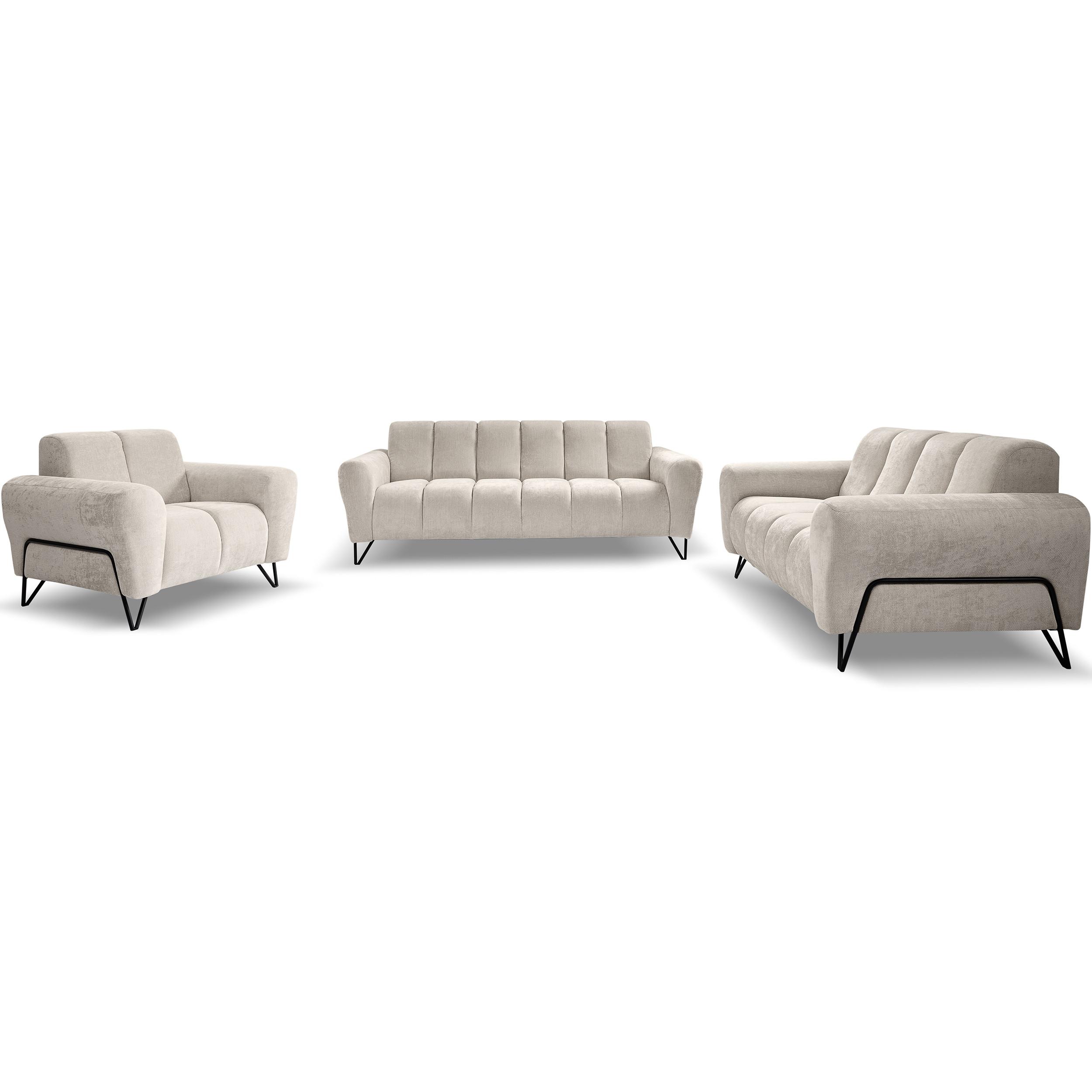 SITZGARNITUR Volare Sofas+Sessel, ohne Schlaffunktion, Creme - Creme/Schwarz, Textil/Metall (220/83/98cm) - Beautysofa