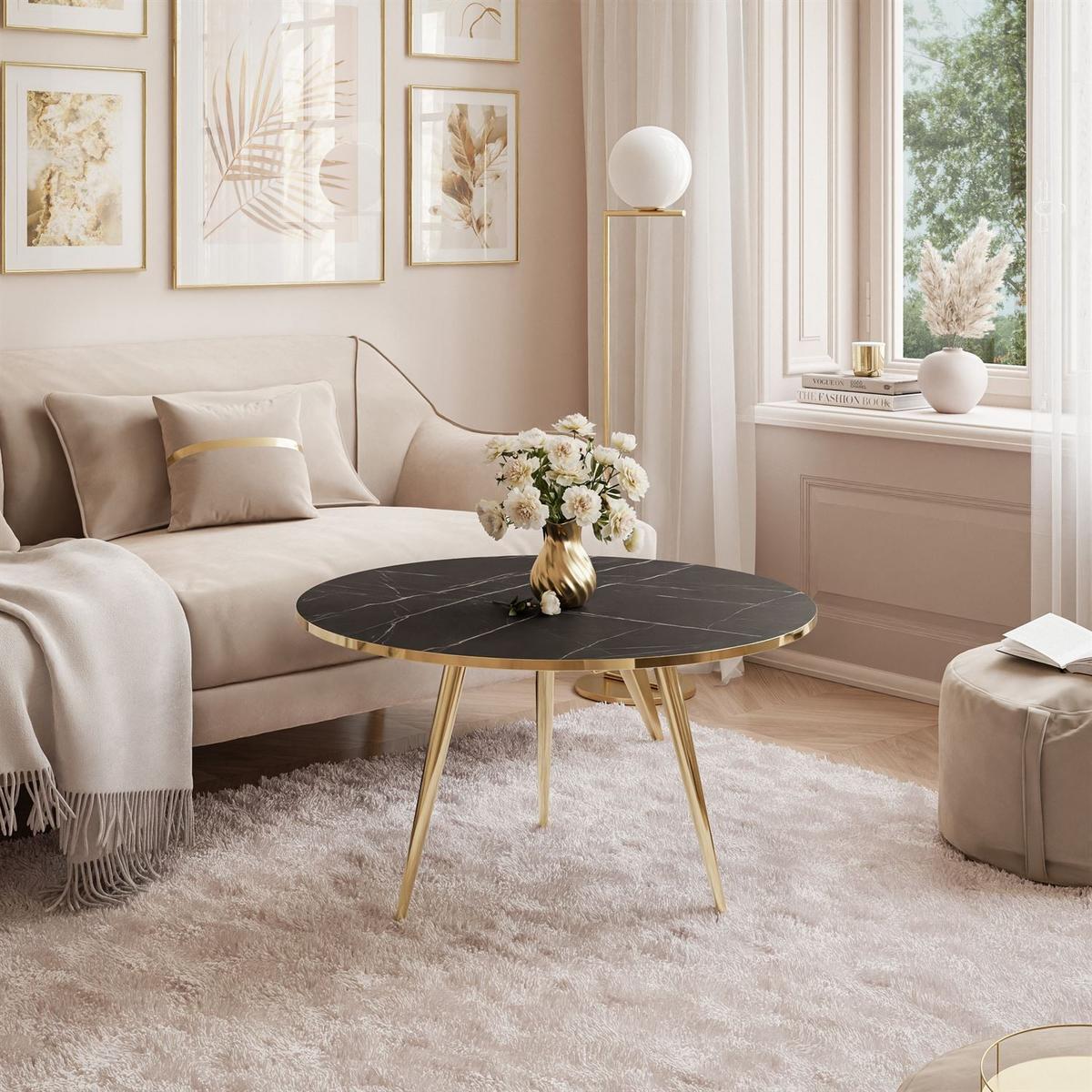 COUCHTISCH SOLEIL GOLD Schwarz Marmor, 70cm - Schwarz, Holzwerkstoff (50/70/47cm) - Lookway