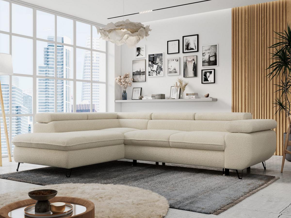 ECKSOFA PETER L Beige Boucle - Links Seite - Beige/Schwarz, Textil/Metall (208/273cm) - MKS