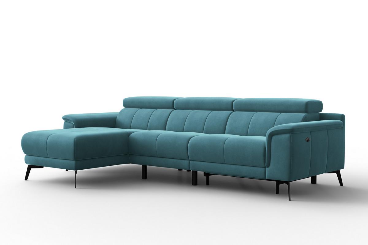 ECKSOFA FIERO 4-Sitzer LINKS, Minter Veloursstoff - Schwarz/Mintgrün, Holz/Textil (288/170cm) - Courtois Laville