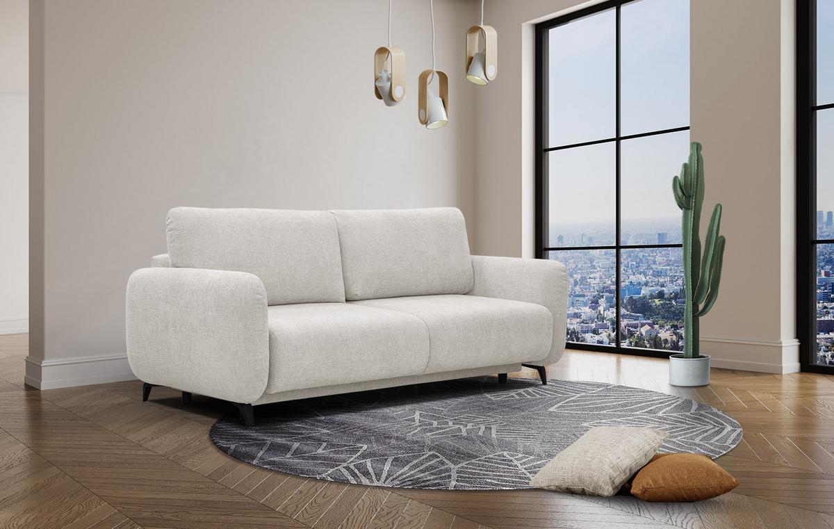 SOFA DRAKE 3-Sitzer mit Schlaffunktion, ecru - Ecru/Braun, Holz/Textil (232/90/107cm) - Wozimo