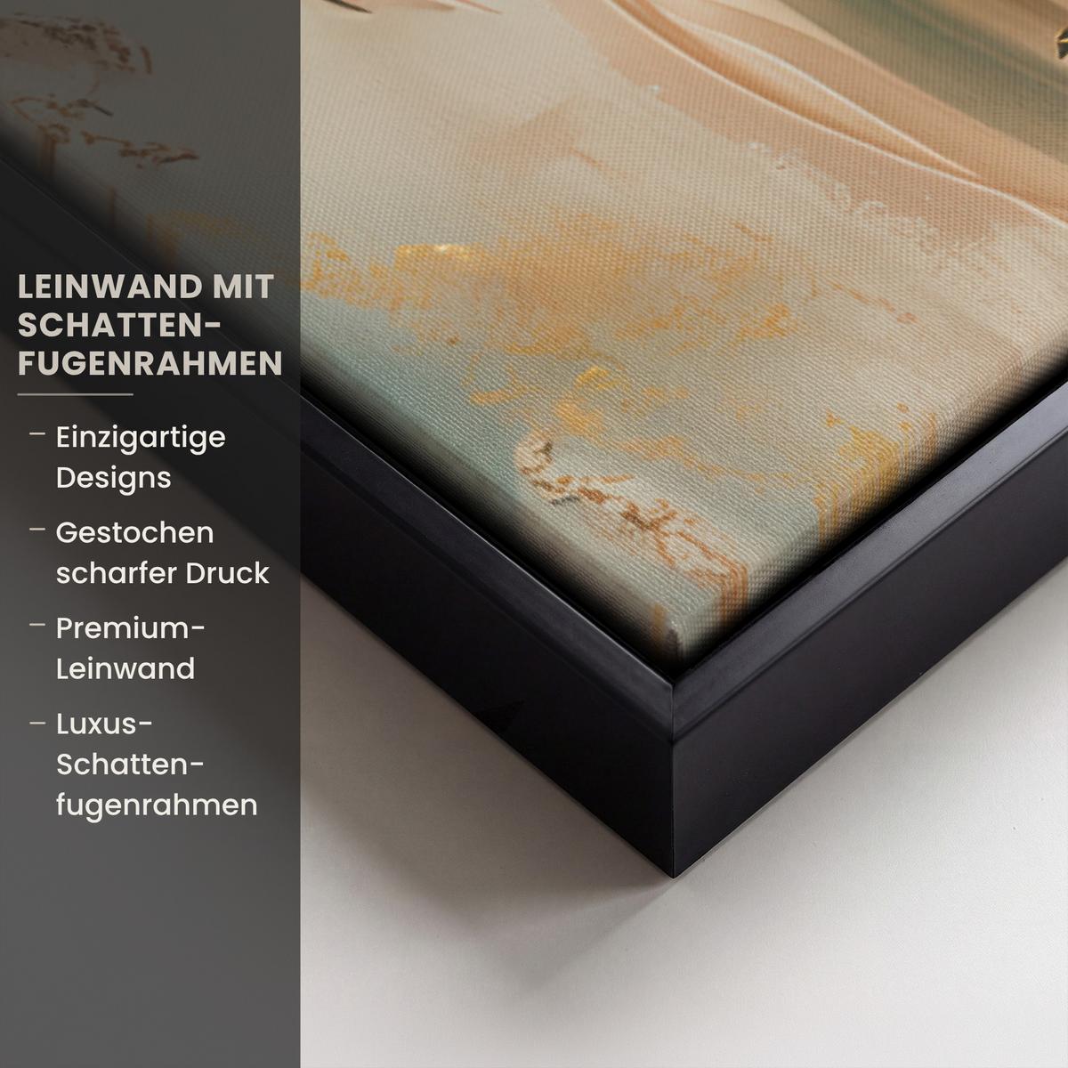 LEINWAND Bilder mit Rahmen - Frau - Porträt - Gold - Luxus - Blau - 100x70 - Türkis, Textil (100/70cm) - MuchoWow