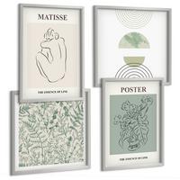 BILDER SET 4er Set - 50x50 cm & 40x60 cm Silberner Rahmen - Linien, Pflanzenmuster, Minimalismus - Silberfarben, Kunststoff (50/50cm) - TULUP