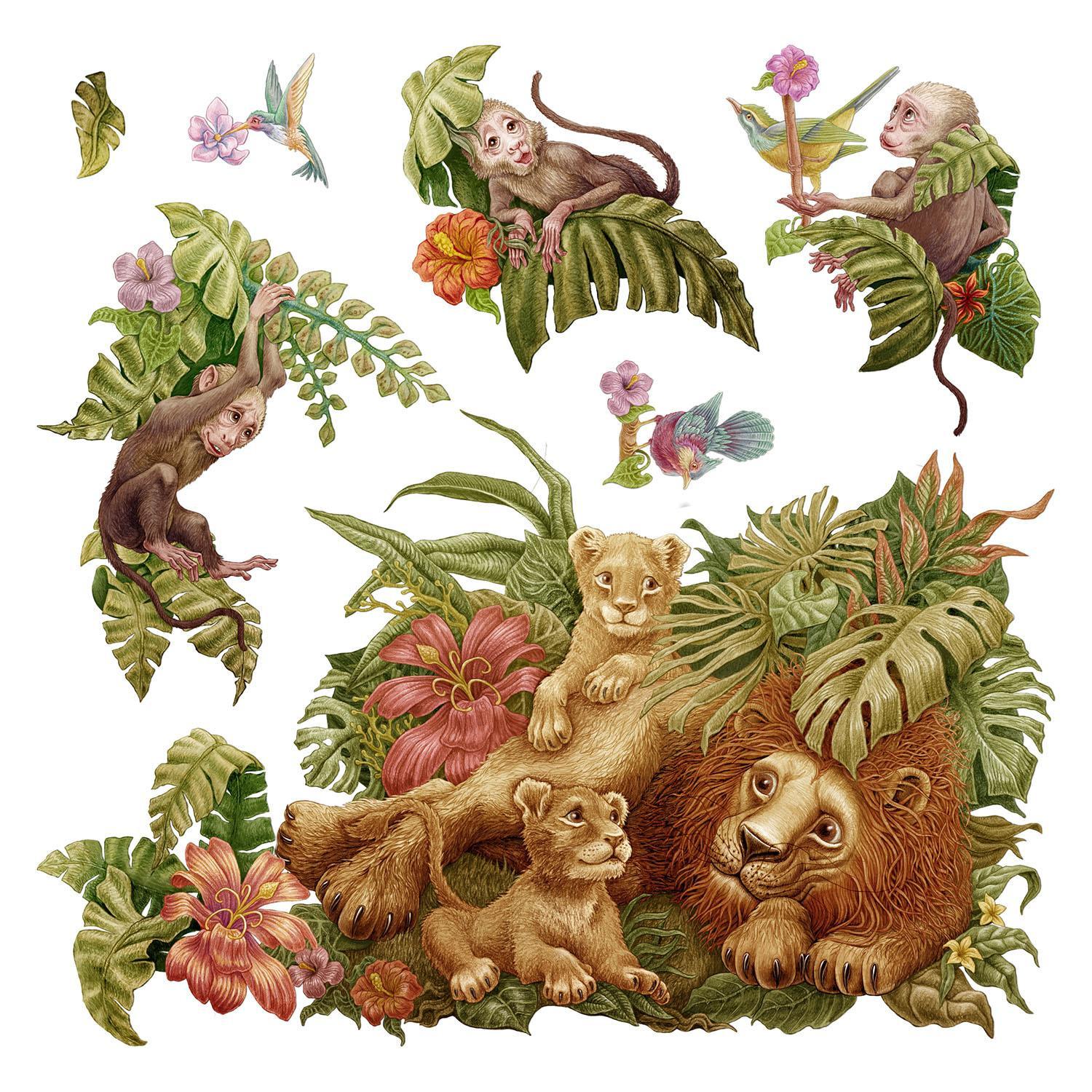 WANDAUFKLEBER 130x199cm - Tropische Safari - Multicolor, Kunststoff (130/199/0.1cm) - Wallfluent