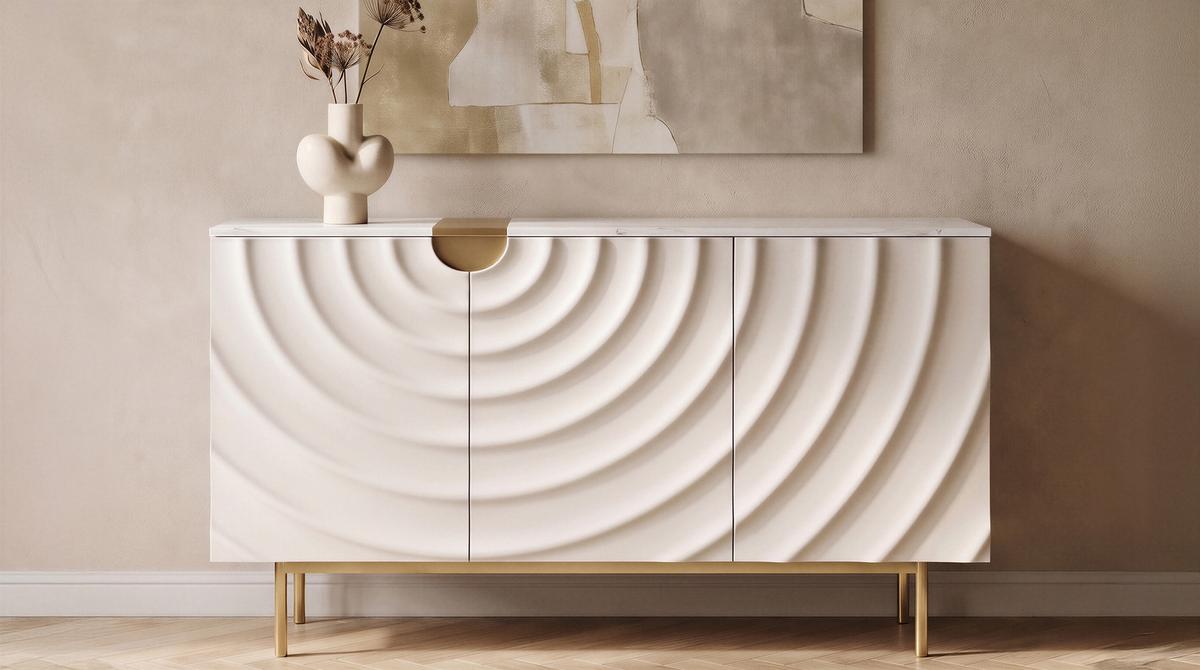 SIDEBOARD FREEDA Weiß Holz - Goldfarben/Weiß, Holz/Metall (140/200cm) - KAWOLA