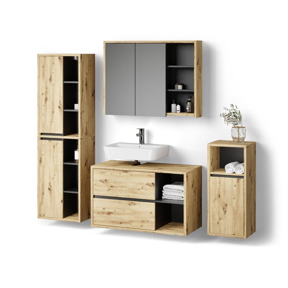 BADMÖBEL-SET Vomano Braun 4 Teile - Braun, Holzwerkstoff (45/100/60cm) - Livinity®