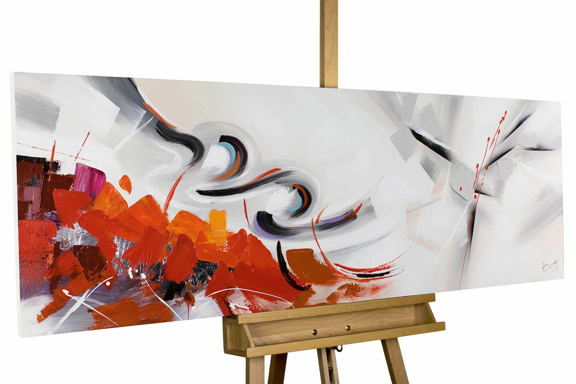 ÖLGEMÄLDE 150/50 cm - Rot/Grau, Holz/Textil (150/50cm) - KUNSTLOFT