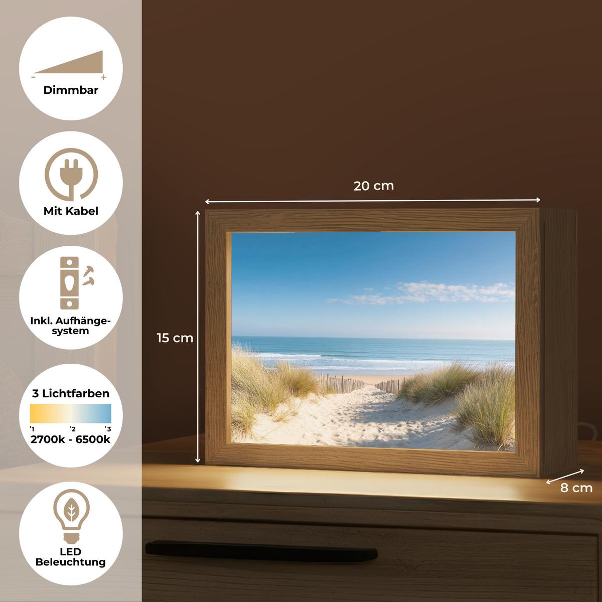 WANDLEUCHTE Strand - Meer - Düne - Sand - Sommer 20x15 cm - Sandfarben, Holzwerkstoff (20/15/8cm) - OnlyWow