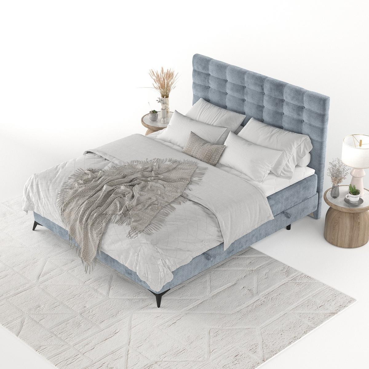 BOXBETT Niro 180/200 cm Hellblau im Bonita Stoff - Schwarz/Hellblau, Holz/Holzwerkstoff (180/200cm) - AltaBeds