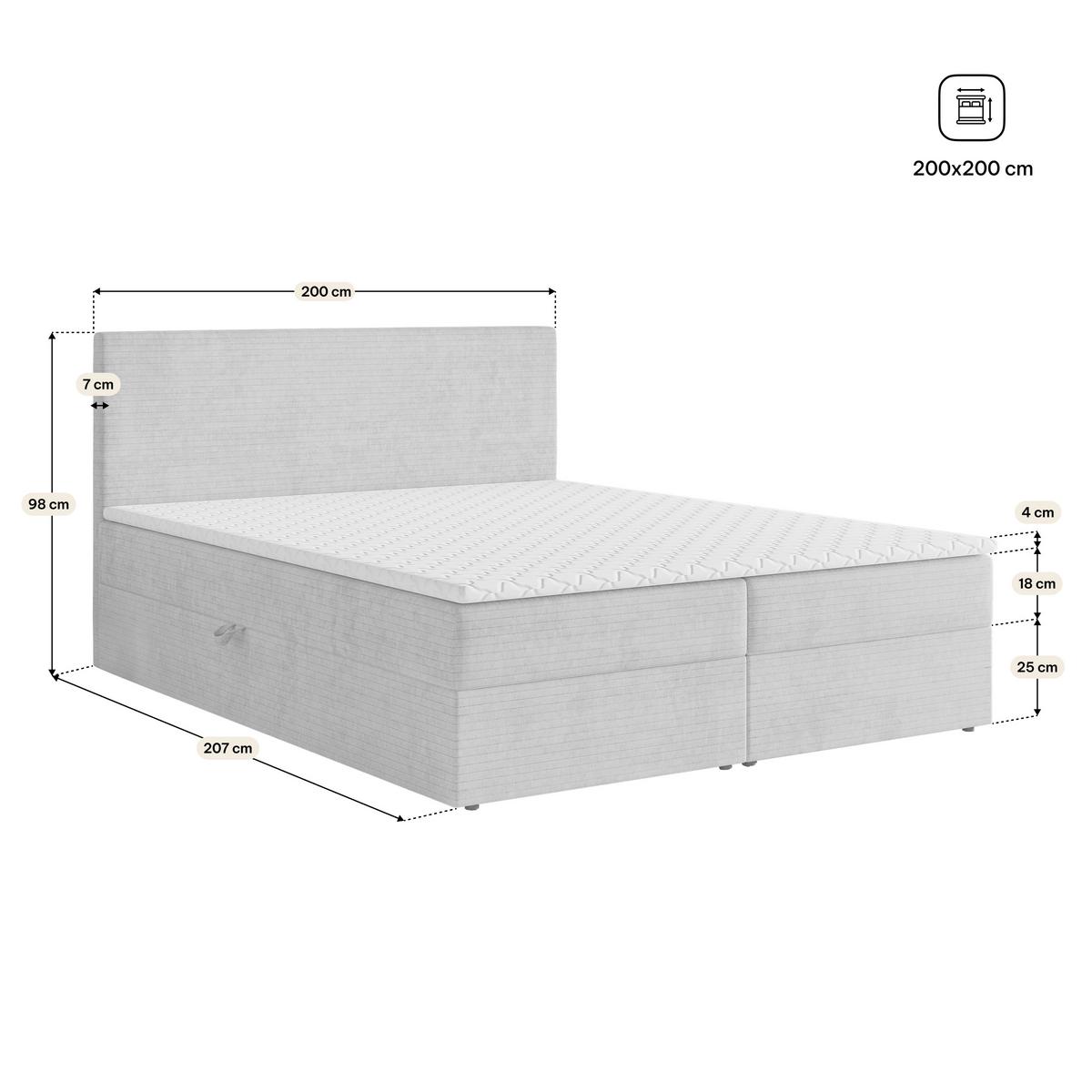 BOXBETT NIRA 200x200 cm mit Matratze und Topper, H2+H3 - Blau - Blau, Holz (200/200cm) - MASSENO