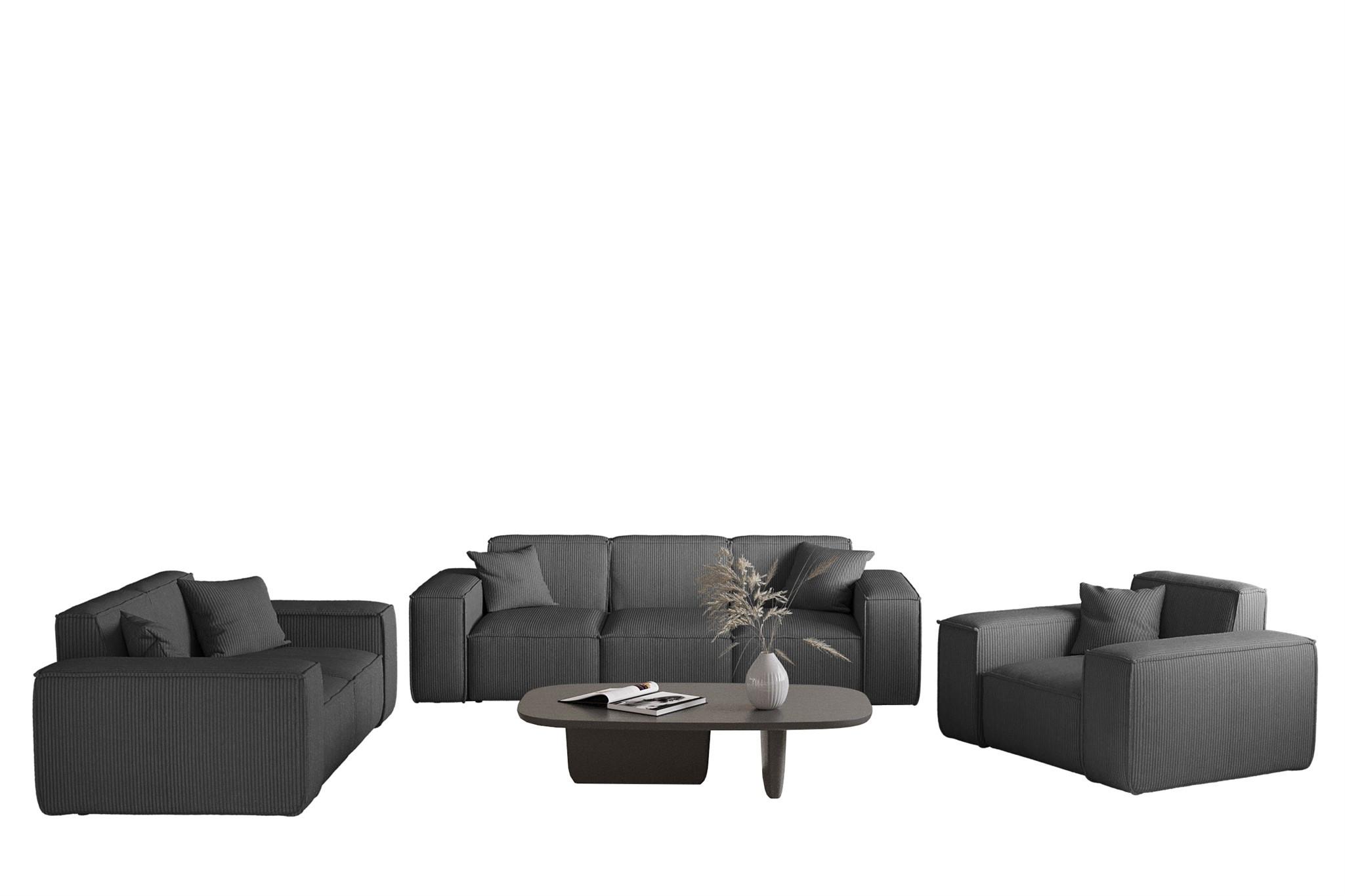 SOFASET Celes Premium 3-2-1 Stoff Scala - Anthrazit, Holzwerkstoff/Textil (225/73/88cm) - Fun Möbel
