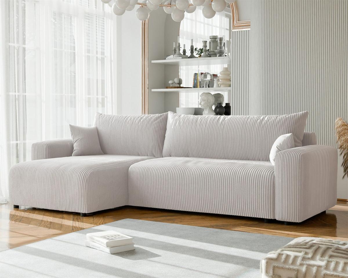 ECKSOFA Luna Max Mit Schlaffunktion - Weiß, Holzwerkstoff/Textil (278/145cm) - Fun Möbel