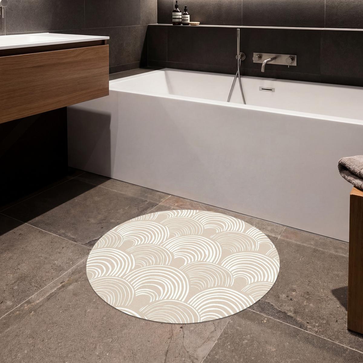 BADEMATTE Wellen - Textur - Beige Badvorleger 70x70 cm - Kaschmir, Textil (70/70cm) - OnlyWow