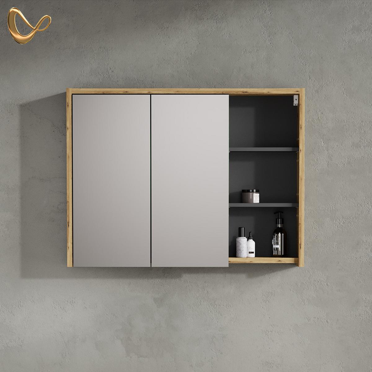 BADSPIEGELSCHRANK Vomano Eiche/Anthrazit 100 x 75 cm - Eichefarben/Anthrazit, Holzwerkstoff (100/75/18cm) - Livinity®
