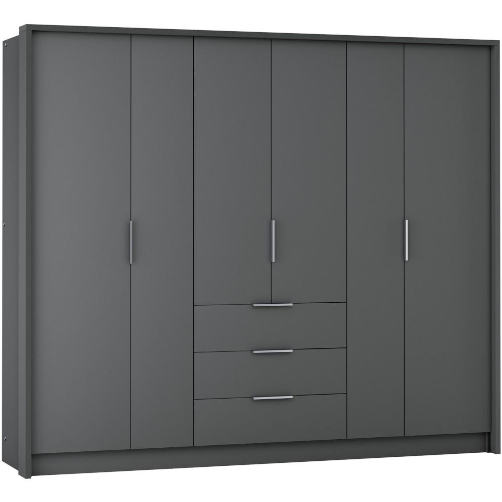 DREHTÜRENSCHRANK Bombay mit 6 Türen und 3 Schubladen, graphitfarben - Graphitfarben, Holzwerkstoff (255/217/65cm) - Beautysofa
