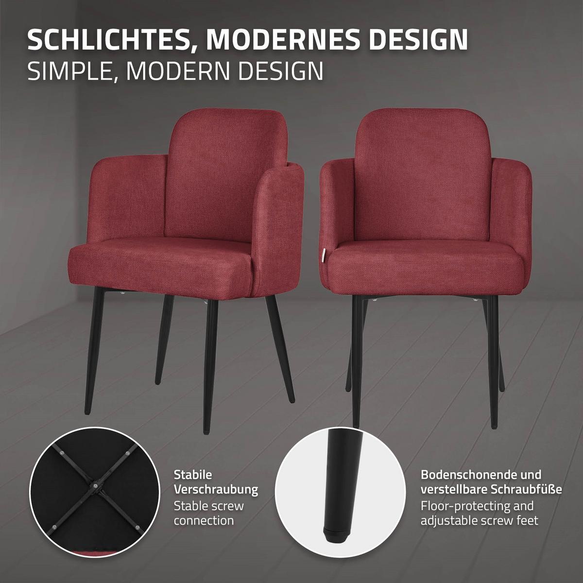 ESSZIMMERSTÜHLE 2er Set Rot mit Stoffbezug Rattan Optik - Rot/Schwarz, Textil/Metall (59/86/59cm) - ML-DESIGN