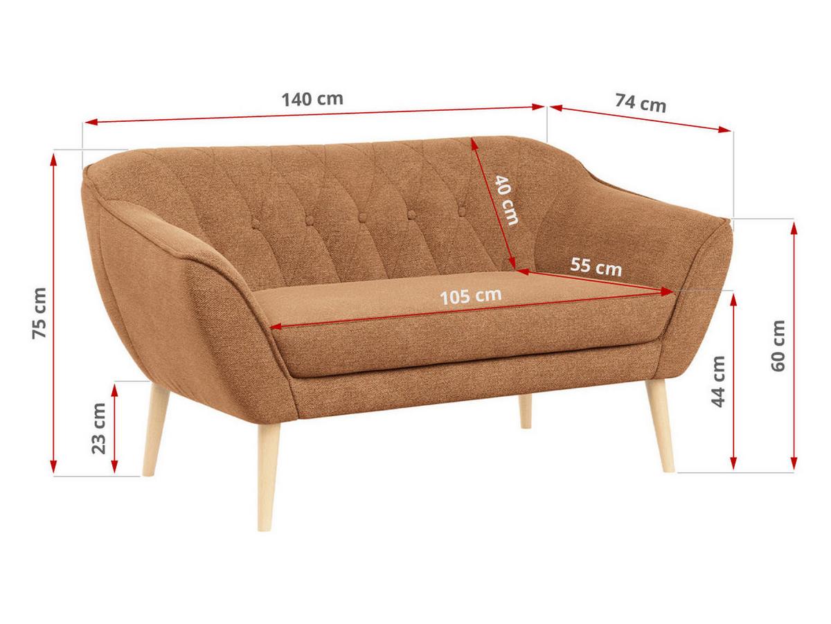 SOFA Pirs 2 Sitzer Strukture Orange - Orange/Braun, Holz/Textil (140/75/74cm) - MKS