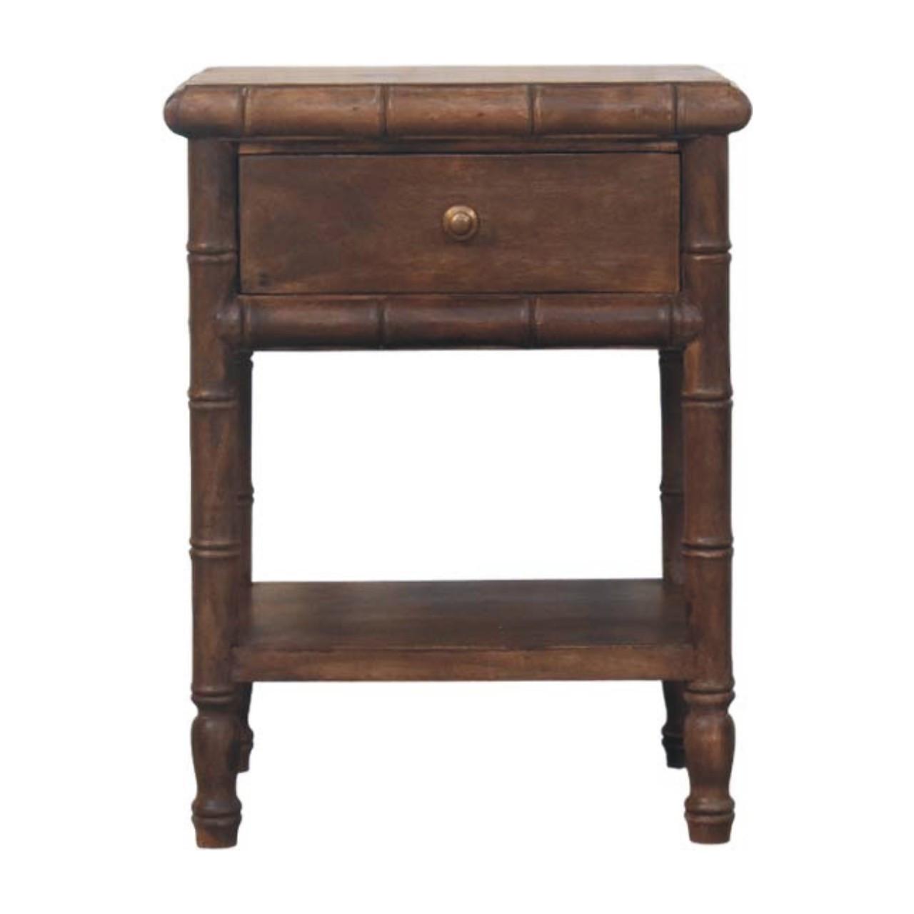 NACHTKASTEN Bambus Geschnitzt, 1 Schublade und Offenes Regal, Dunkelbraun - Dunkelbraun/Messingfarben, Holz/Metall (45/60/36cm) - Artisan Furniture