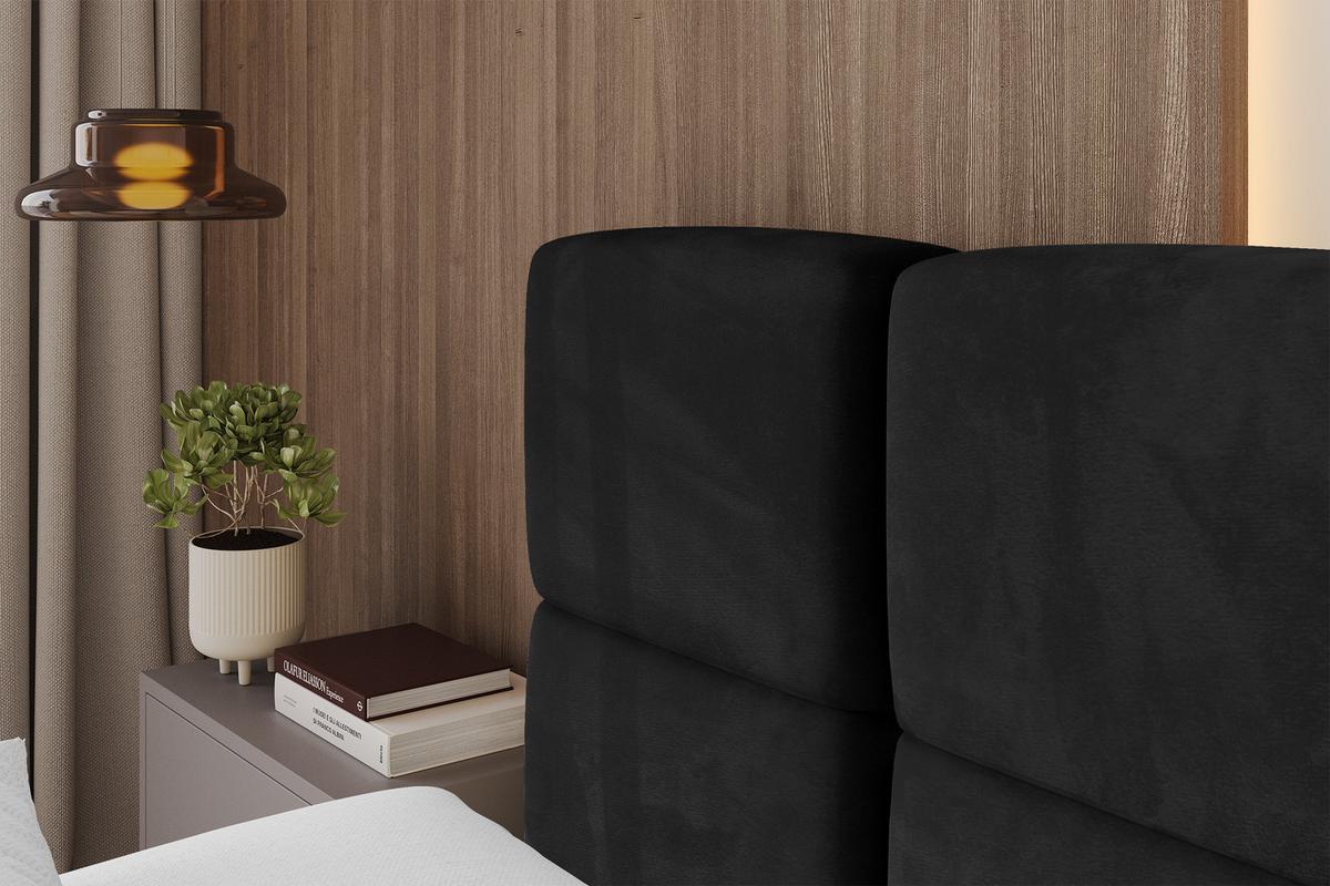 POLSTERBETT mit Bettkasten und Lattenrost, Bett mit Kopfteil, Boxbett ohne Matratze, Doppelbett mit Stauraum - NATA 120x200 Schwarz - Schwarz Hochglanz, Holzwerkstoff/Textil (120/200cm) - ALTDECOR