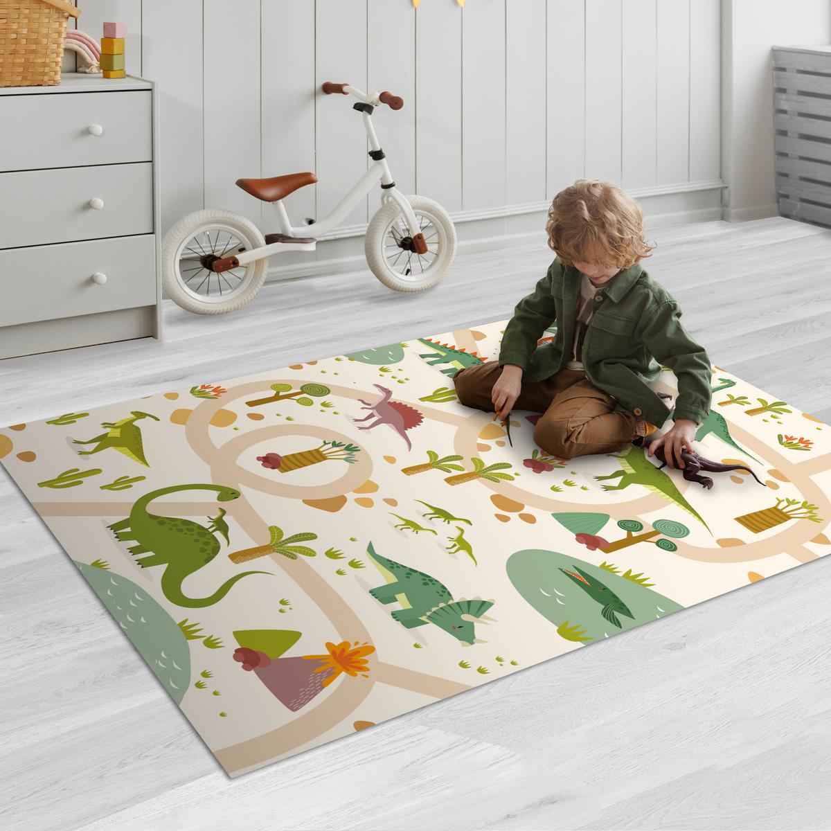 KINDERTEPPICH Dino - Grün - Natur - Kinder - Design Kinderzimmer 90x135 cm - Beige, Kunststoff (90/0.3cm) - OnlyWow