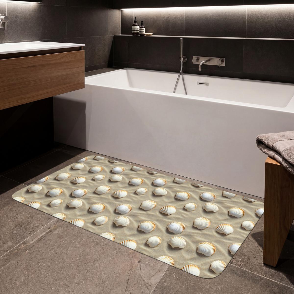 BADEMATTE Muscheln - Sand - Maritim 120x60 cm - Sandfarben, Textil (120/60cm) - OnlyWow