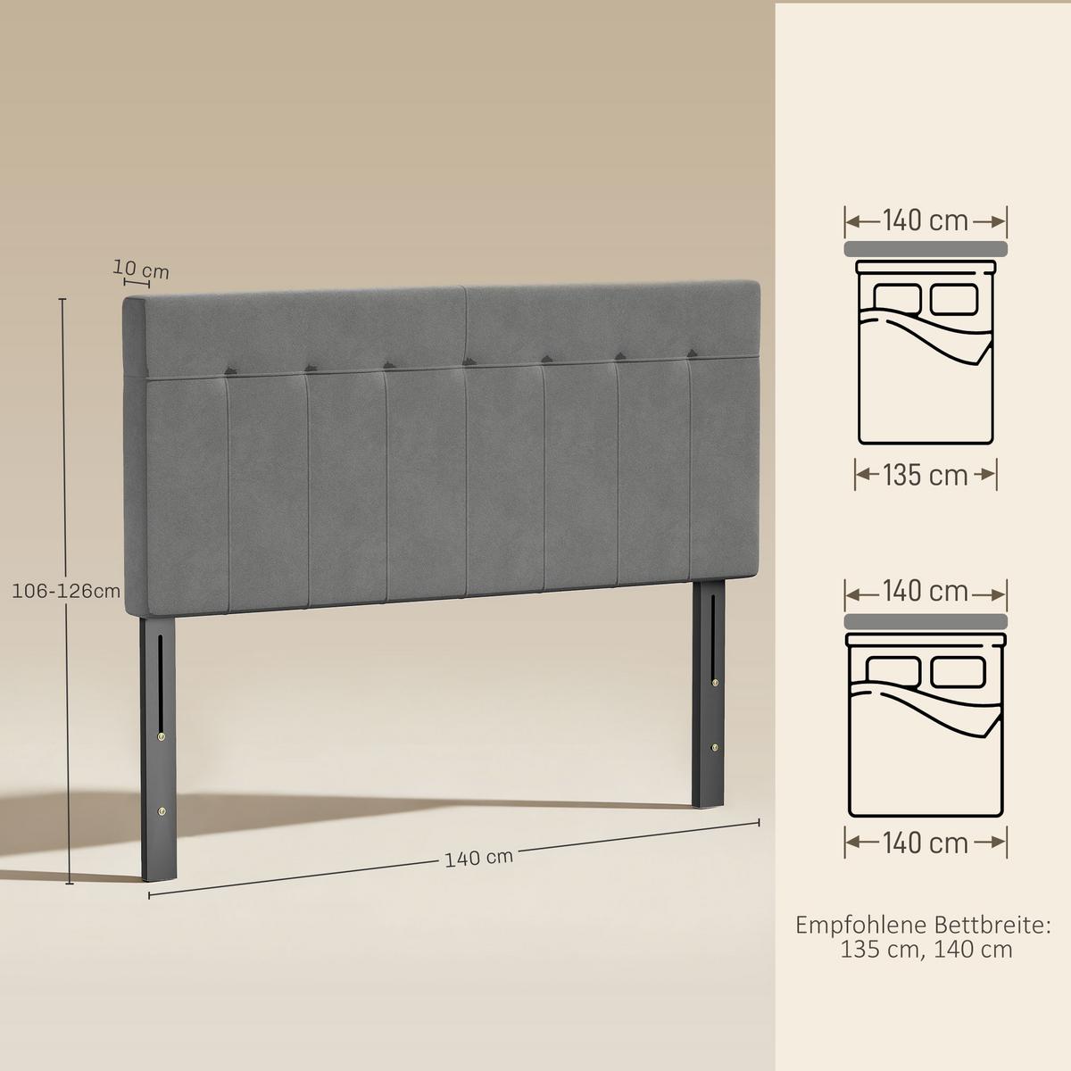 KOPFTEIL Polyester Metall Grau - Grau, Textil/Metall (10/126/140cm) - HOMCOM