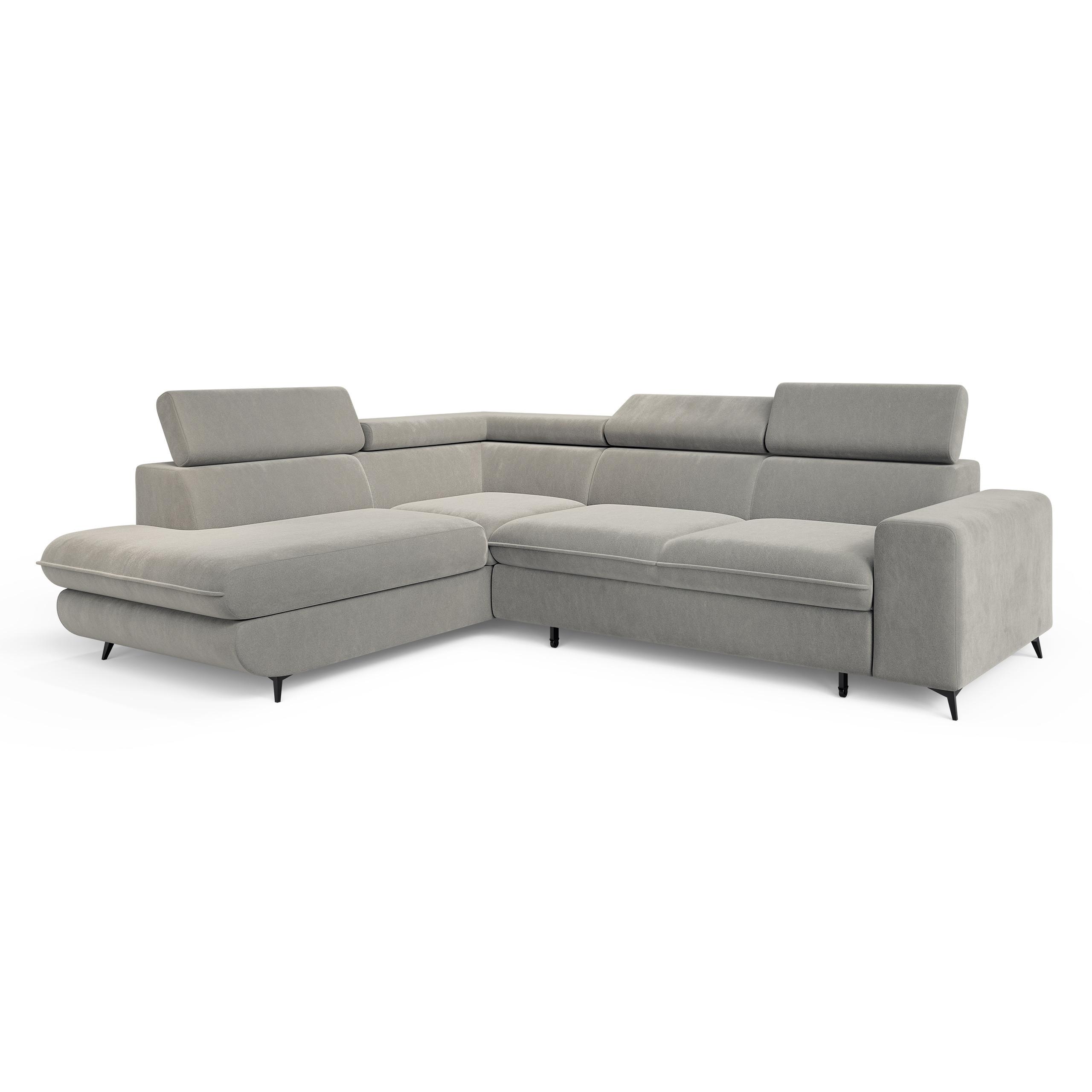 ECKSOFA VELISS Hellgrau Veloursstoff mit Schlaffunktion - Hellgrau, Holz (255/193cm) - MASSENO