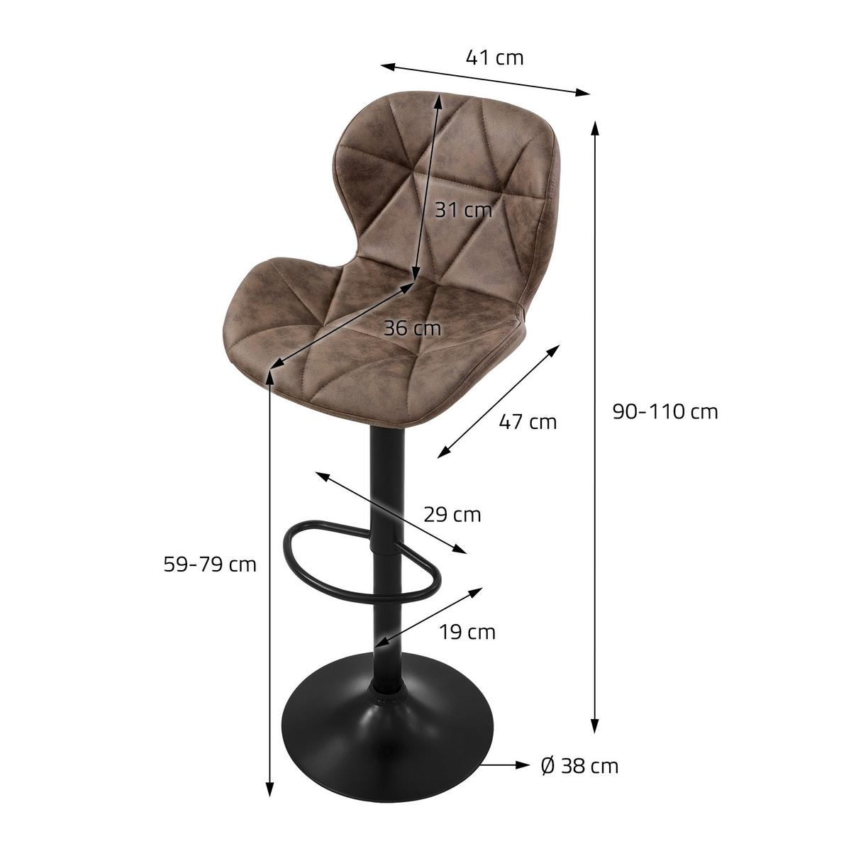 BARHOCKER 2er Set Braun aus Kunstleder drehbar/höhenverstellbar - Schwarz/Braun, Metall (41/110/47cm) - ML-DESIGN