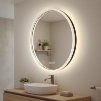 BADSPIEGEL Rund mit LED-Beleuchtung Ø 60 cm, schwarzer Rahmen, 3 Lichtfarben, beschlagfrei - Schwarz, Glas (60/60/4.3cm) - EMKE