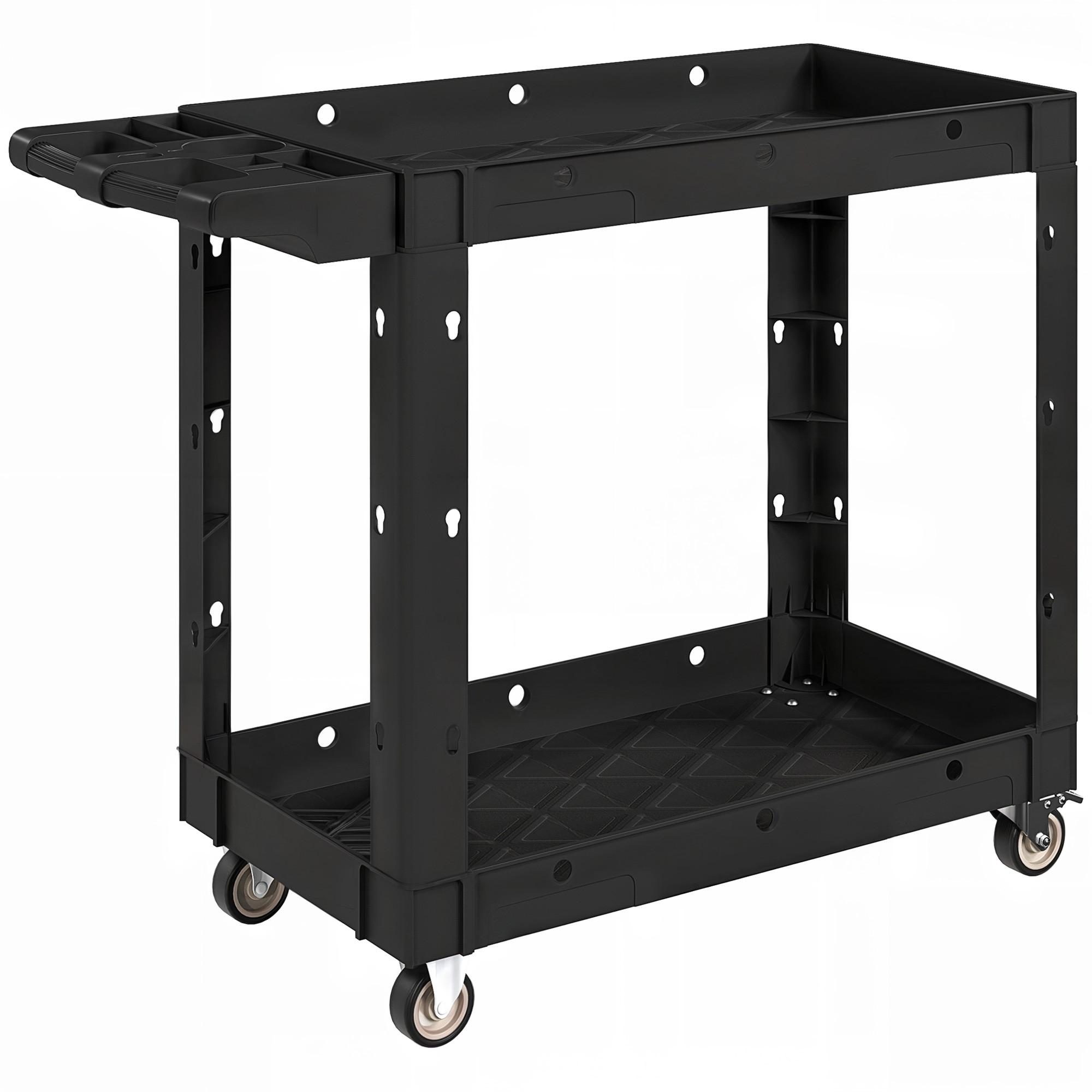 WERKSTATT-ROLLWAGEN mit 2 Etagen, Werkzeugwagen mit Seitengriff, Hakenlöchern - Schwarz, Kunststoff (43.5/84.5/102.6cm) - HOMCOM