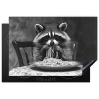 HERDABDECKPLATTE Waschbär - Niedlich - Pasta - Tischtuch - Schwarz - Weiß Ceranfeldabdeckung 76x51.5 cm - Grau, Kunststoff (76/51.5/0.2cm) - MuchoWow