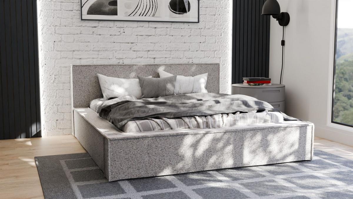 POLSTERBETT Aldana Komplettset - Hellgrau, Holzwerkstoff/Textil (180/200cm) - Fun Möbel